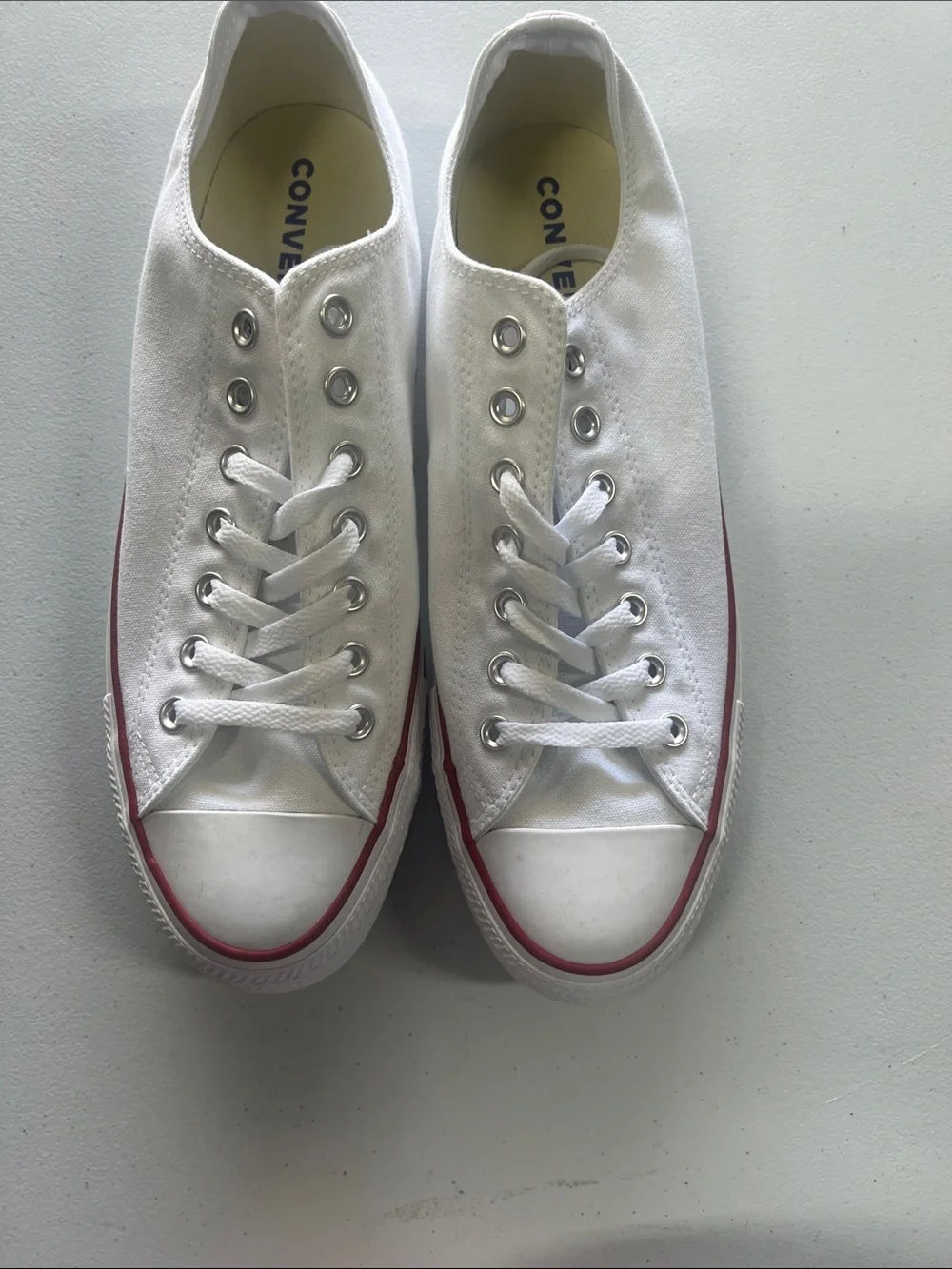 Converse Chuck Taylor All-Star White Low-Top Sneakers with Red & Navy Accents - Picture 4 of 8